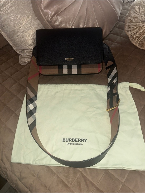 Burberry Handbags - Burberry Black Leather & Classic Check Shoulder Bag